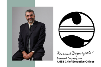 A formal, portrait photograpf of AMEB CEO Bernard Depasquale sitting on a chair